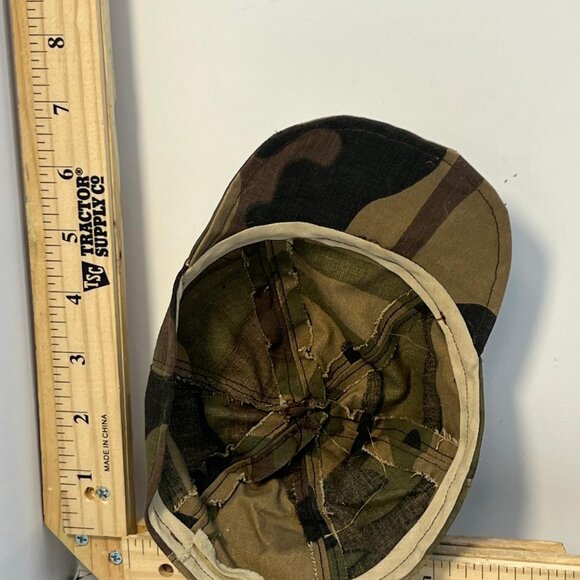 Vintage Woodland Camouflage Military Style Field Cap 6 Panel Snap Brim Hat - Picture 3 of 3